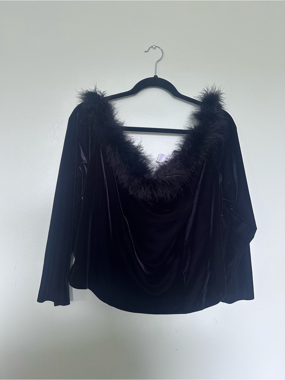 Alex Evenings Black Faux-Fur Trim Evening Top